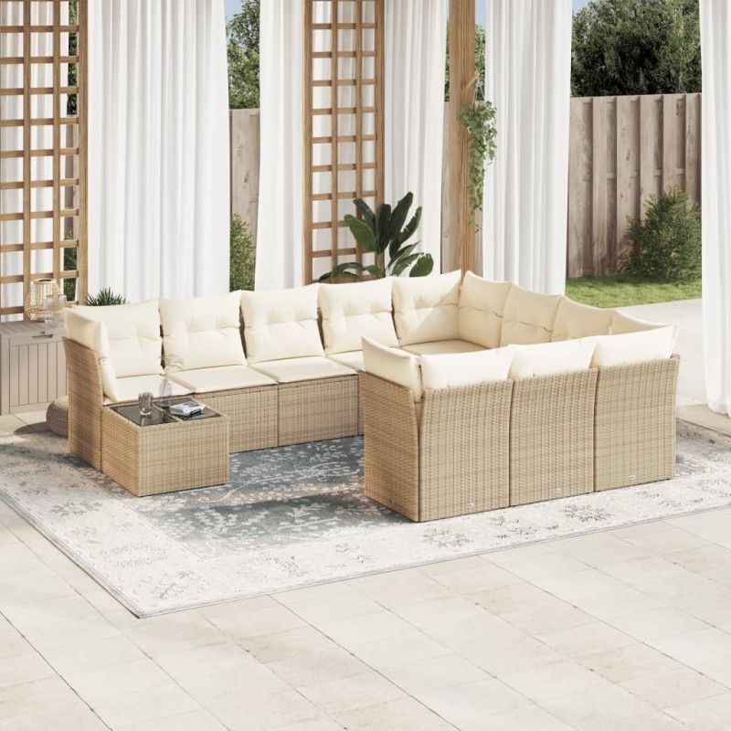 vidaXL Set de sofás de jardín 11pzas con cojines ratán sintético beige vidaXL Set de sofás de jardín 11pzas con cojines ratán sintético beige