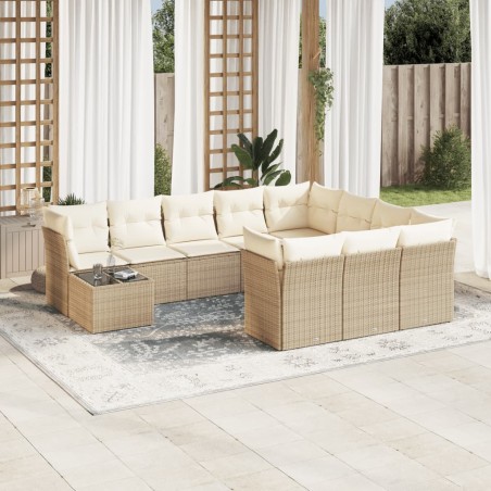 vidaXL Set de sofás de jardín 11pzas con cojines ratán sintético beige
