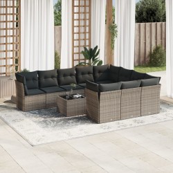 vidaXL Set de sofás de jardín 11 pzas y cojines ratán sintético gris