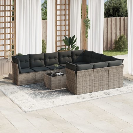 vidaXL Set de sofás de jardín 11 pzas y cojines ratán sintético gris