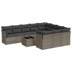 vidaXL Set de sofás de jardín 11 pzas y cojines ratán sintético gris