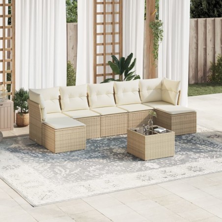 vidaXL Juego de sofás de jardín con cojines beige 8 pzas ratán PE