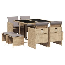 vidaXL Set comedor de jardín 9 pzas con cojines ratán sintético beige