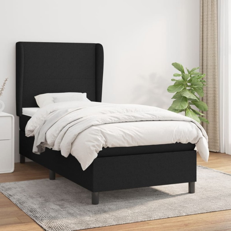 vidaXL Cama box spring con colchón tela negro 90x200 cm vidaXL Cama box spring con colchón tela negro 90x200 cm