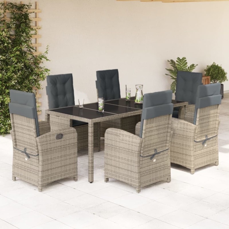 vidaXL Set comedor jardín 7 pzas y cojines ratán sintético gris vidaXL Set comedor jardín 7 pzas y cojines ratán sintético gris