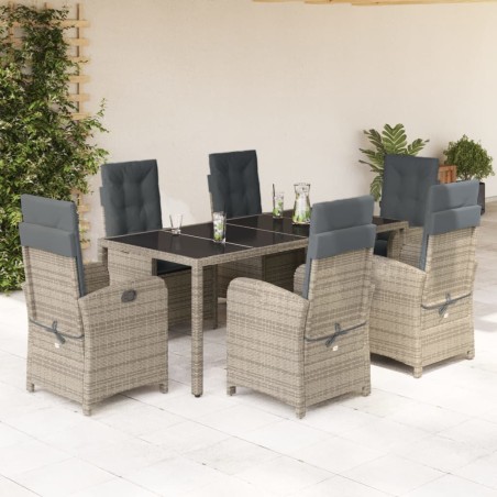 vidaXL Set comedor jardín 7 pzas y cojines ratán sintético gris
