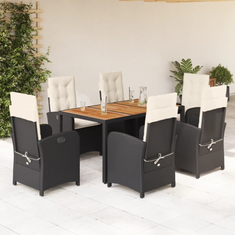 vidaXL Set de comedor de jardín 7 pzas y cojines ratán sintético negro vidaXL Set de comedor de jardín 7 pzas y cojines ratán sintético negro