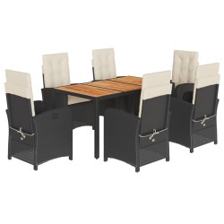 vidaXL Set de comedor de jardín 7 pzas y cojines ratán sintético negro