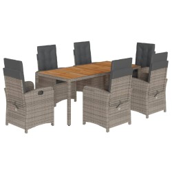 vidaXL Set comedor jardín 7 pzas y cojines ratán sintético gris