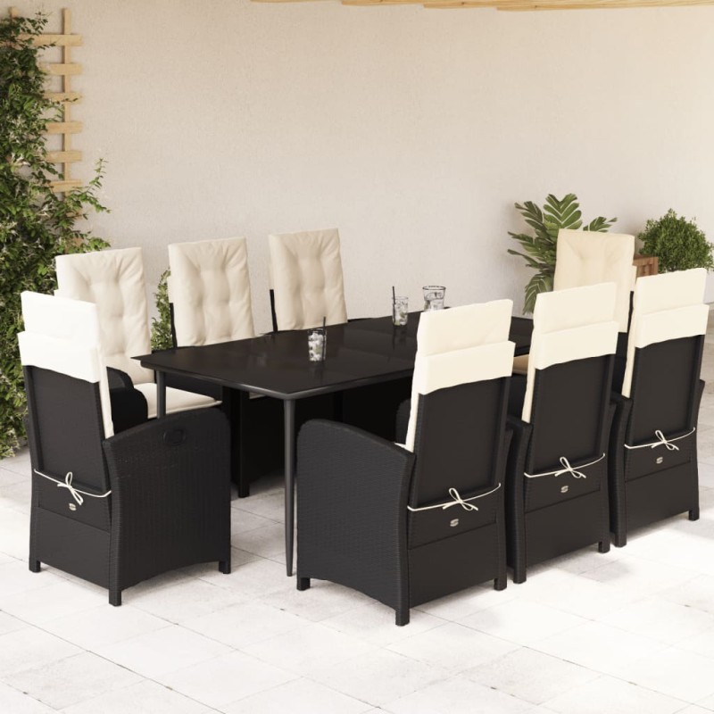 vidaXL Set de comedor de jardín 9 pzas y cojines ratán sintético negro vidaXL Set de comedor de jardín 9 pzas y cojines ratán sintético negro