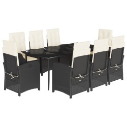 vidaXL Set de comedor de jardín 9 pzas y cojines ratán sintético negro