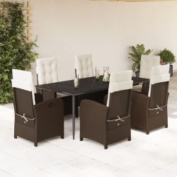 vidaXL Set comedor de jardín 7 pzas con cojines ratán sintético marrón