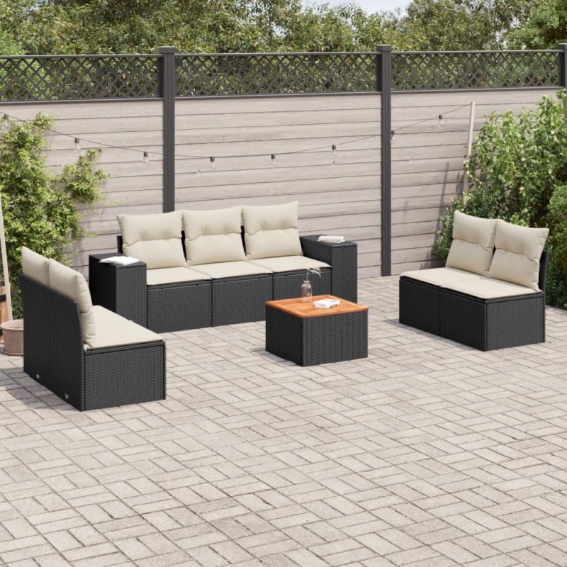 vidaXL Set de sofás de jardín 8 piezas y cojines ratán sintético negro vidaXL Set de sofás de jardín 8 piezas y cojines ratán sintético negro