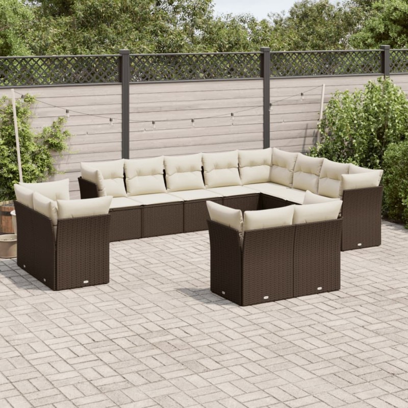 vidaXL Set de sofás de jardín y cojines 12 pzas ratán sintético marrón vidaXL Set de sofás de jardín y cojines 12 pzas ratán sintético marrón