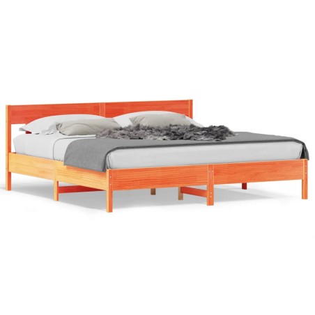vidaXL Estructura cama con cabecero madera pino marrón cera 200x200 cm