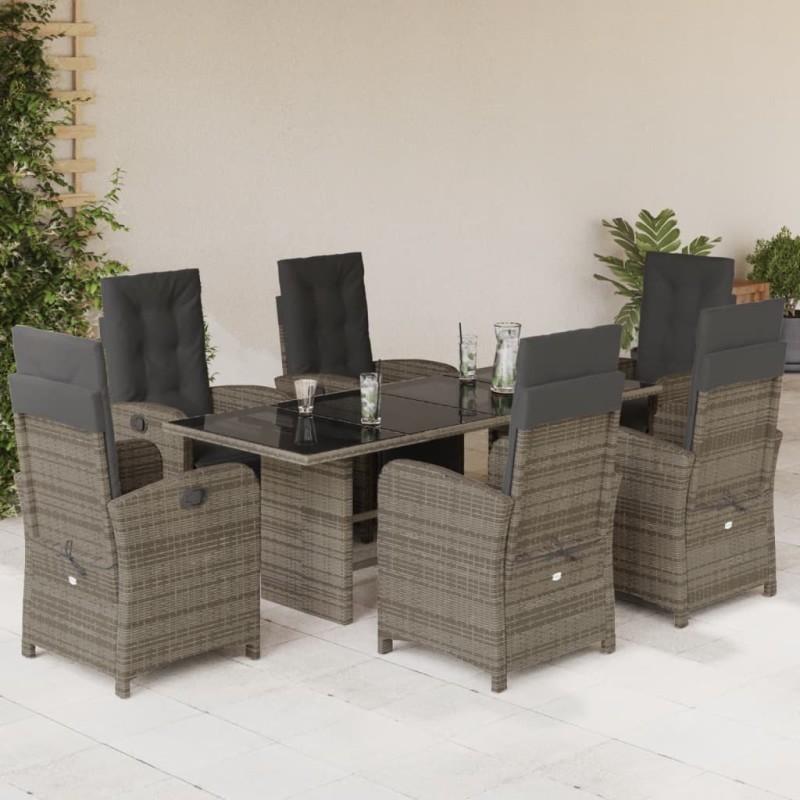 vidaXL Set comedor jardín 7 pzas y cojines ratán sintético gris vidaXL Set comedor jardín 7 pzas y cojines ratán sintético gris