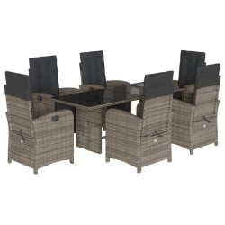 vidaXL Set comedor jardín 7 pzas y cojines ratán sintético gris