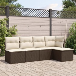 vidaXL Set comedor de jardín 5 piezas y cojines ratán sintético marrón