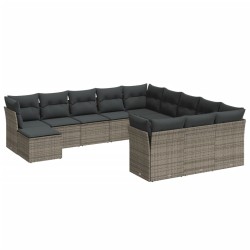 vidaXL Set de sofás de jardín 12 pzas con cojines ratán sintético gris