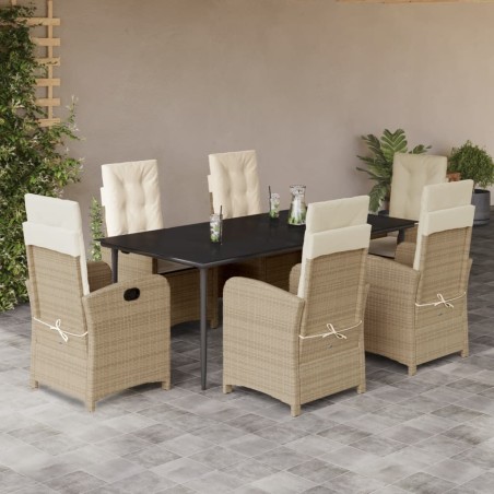 vidaXL Set comedor de jardín 7 pzas con cojines ratán sintético beige
