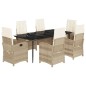 vidaXL Set comedor de jardín 7 pzas con cojines ratán sintético beige vidaXL Set comedor de jardín 7 pzas con cojines ratán sintético beige