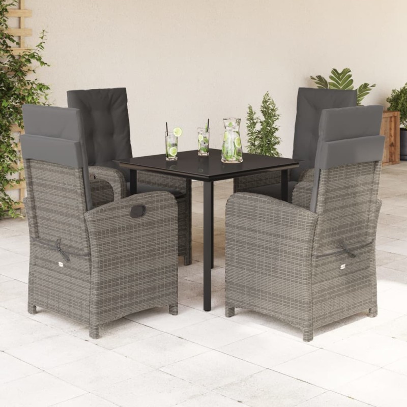 vidaXL Set comedor de jardín 5 piezas con cojines ratán sintético gris vidaXL Set comedor de jardín 5 piezas con cojines ratán sintético gris