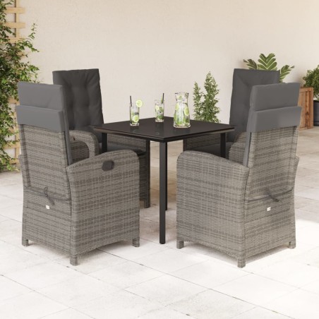 vidaXL Set comedor de jardín 5 piezas con cojines ratán sintético gris