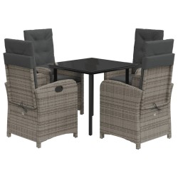 vidaXL Set comedor de jardín 5 piezas con cojines ratán sintético gris