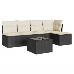 vidaXL Set de sofás de jardín 6 piezas y cojines ratán sintético negro