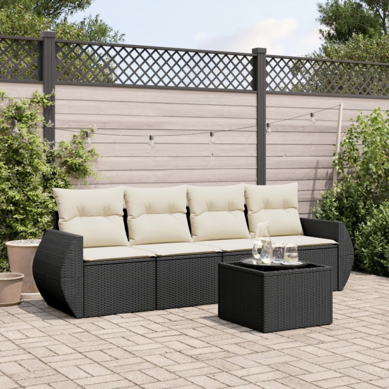 vidaXL Set de muebles de jardín 5 pzas y cojines ratán sintético negro vidaXL Set de muebles de jardín 5 pzas y cojines ratán sintético negro