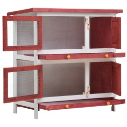 vidaXL Jaula conejera con 4 puertas madera rojo