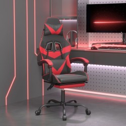 vidaXL Silla gaming giratoria y reposapiés cuero sintético negro rojo