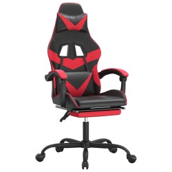 vidaXL Silla gaming giratoria y reposapiés cuero sintético negro rojo