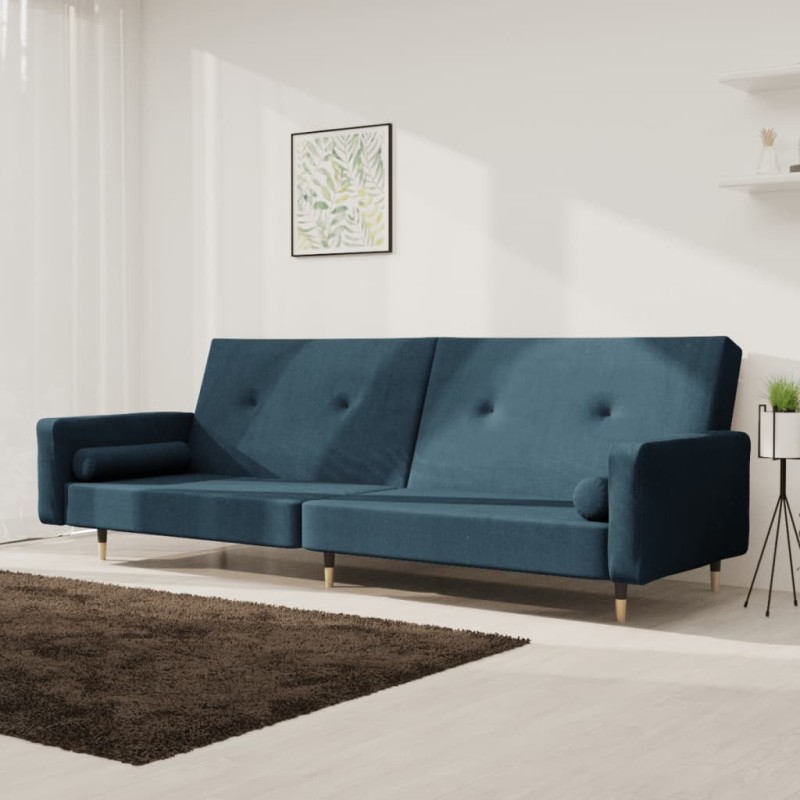 vidaXL Sofá cama de 2 plazas con dos almohadas terciopelo azul vidaXL Sofá cama de 2 plazas con dos almohadas terciopelo azul