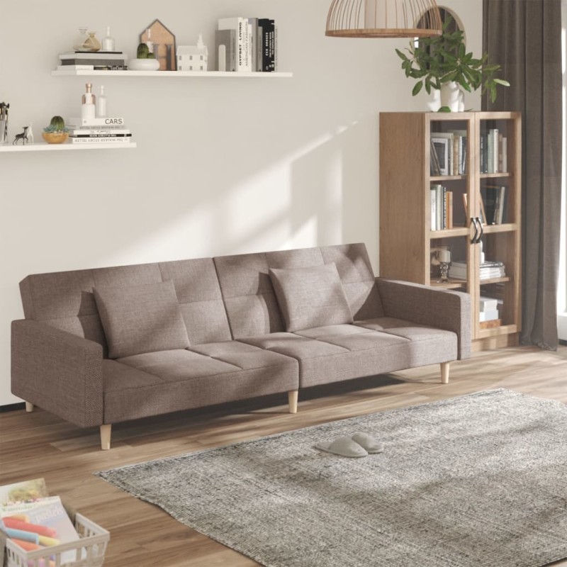 vidaXL Sofá cama de 2 plazas con dos almohadas tela gris taupe vidaXL Sofá cama de 2 plazas con dos almohadas tela gris taupe