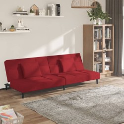 vidaXL Sofá cama de 2 plazas con dos almohadas terciopelo rojo tinto