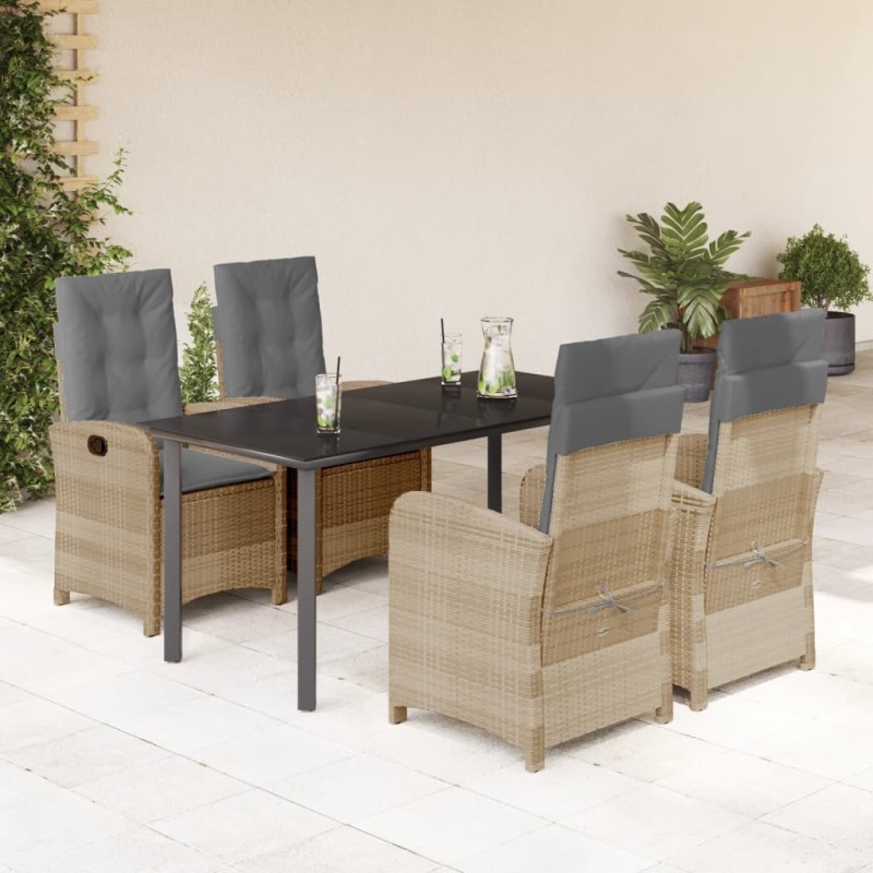 vidaXL Set comedor de jardín 5 pzas con cojines ratán sintético beige vidaXL Set comedor de jardín 5 pzas con cojines ratán sintético beige