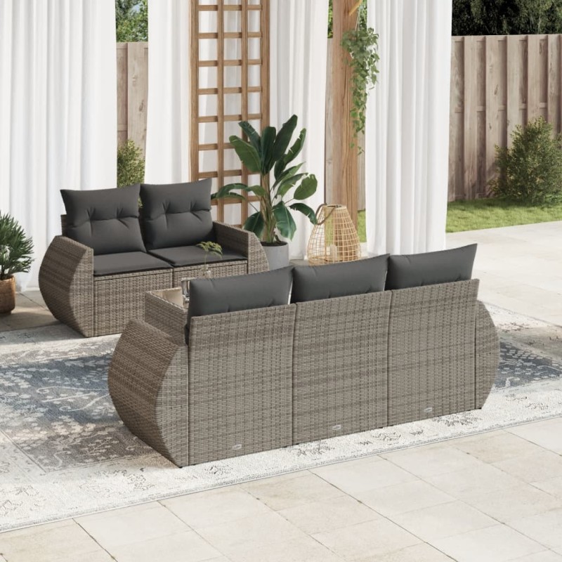 vidaXL Set de muebles de jardín 6 pzas y cojines ratán sintético gris vidaXL Set de muebles de jardín 6 pzas y cojines ratán sintético gris