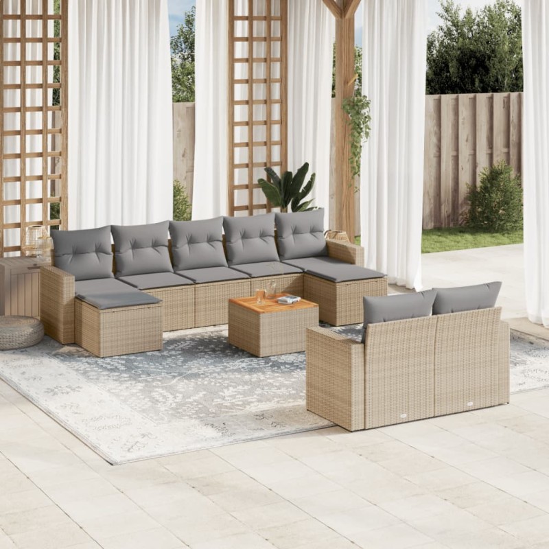 vidaXL Juego de sofás jardín con cojines beige 10 pzas ratán sintético vidaXL Juego de sofás jardín con cojines beige 10 pzas ratán sintético