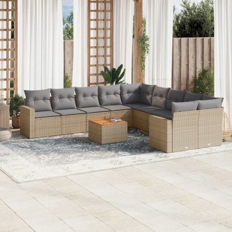 vidaXL Set de sofás de jardín 11pzas con cojines ratán sintético beige