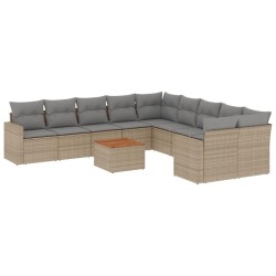 vidaXL Set de sofás de jardín 11pzas con cojines ratán sintético beige