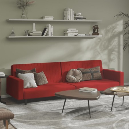 vidaXL Sofá cama de 2 plazas terciopelo color vino tinto