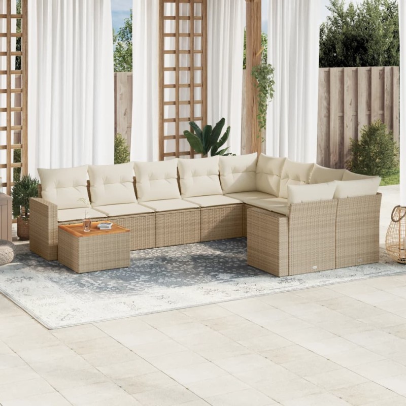 vidaXL Juego de sofás jardín con cojines beige 10 pzas ratán sintético vidaXL Juego de sofás jardín con cojines beige 10 pzas ratán sintético