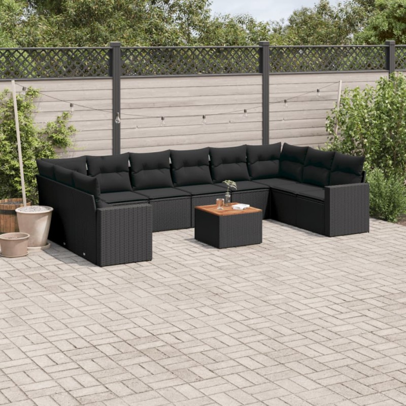vidaXL Set de sofás de jardín 11 pzas y cojines ratán sintético negro vidaXL Set de sofás de jardín 11 pzas y cojines ratán sintético negro