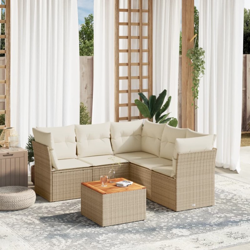 vidaXL Juego de sofás jardín con cojines 6 pzas ratán sintético beige vidaXL Juego de sofás jardín con cojines 6 pzas ratán sintético beige
