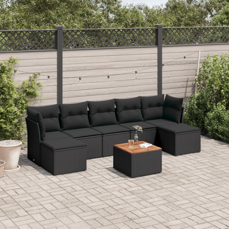 vidaXL Set de sofás de jardín 8 piezas y cojines ratán sintético negro vidaXL Set de sofás de jardín 8 piezas y cojines ratán sintético negro