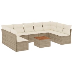 vidaXL Juego de sofás jardín con cojines beige 10 pzas ratán sintético