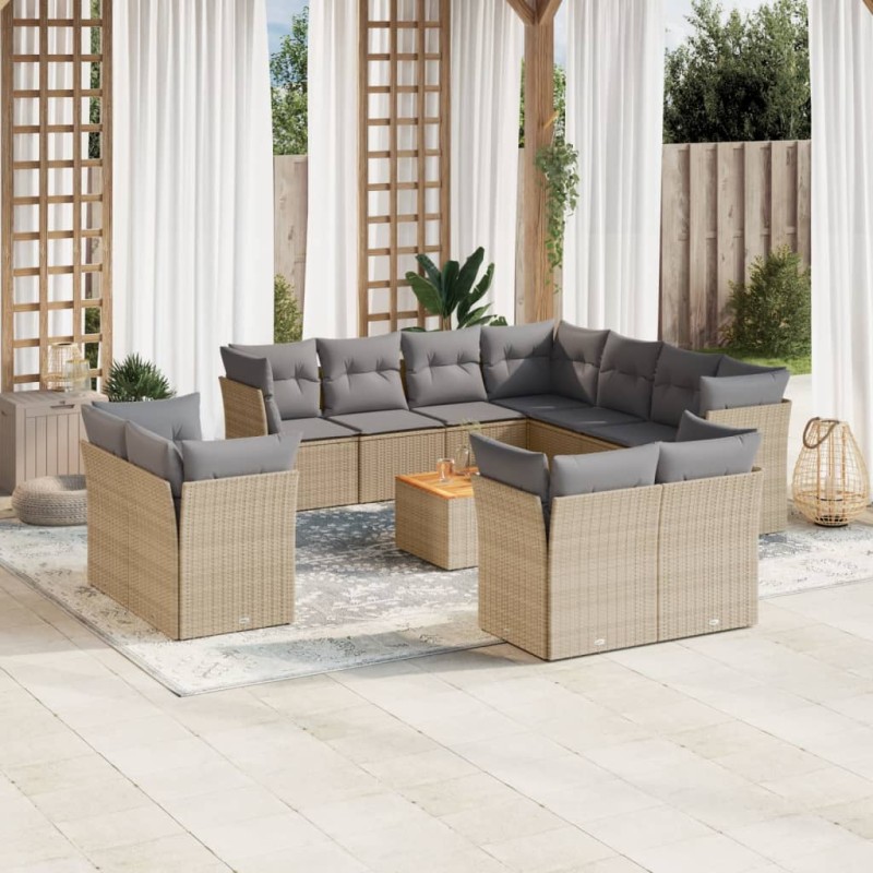 vidaXL Set de sofás de jardín 12 pzas y cojines ratán sintético marrón vidaXL Set de sofás de jardín 12 pzas y cojines ratán sintético marrón