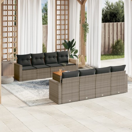 vidaXL Set de muebles de jardín 9 pzas y cojines ratán sintético gris