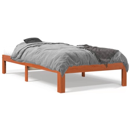 vidaXL Estructura de cama madera maciza pino marrón cera 100x200 cm